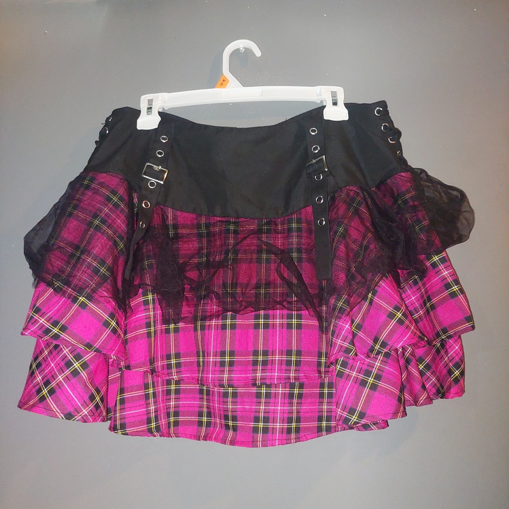 Social Collision Plaid Pink and Black Women's Skirt